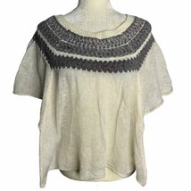 Free People Wool Knit Poncho Sweater M Cream Short Sleeve Pullover - £14.72 GBP