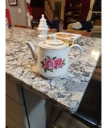 Porcelain FTD Floral Red Rose Tea Pot - 5.5&quot; tall - Vintage 1979 Made in... - $9.90