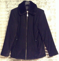 Jones New York Lined Jacket Faux Fur Collar Black Size XS - £14.06 GBP