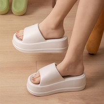 7cm High Heel Flat Slippers Summer Solid Color Non-slip Floor Home Shoes Outdoor - £28.04 GBP