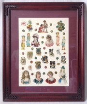 Framed Victorian Valentine Card Die Cutouts Collage Girls Dogs Flowers - £39.19 GBP