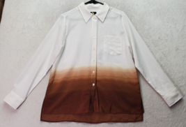 Adrienne Vittadini Dress Shirt Womens Medium White Brown Slit Collar Button Down - £15.79 GBP
