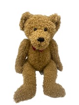 Vintage 1990s Tan Shaggy SKM 14&quot; Bear Plush Stuffed Animal Cherish Foot Bowtie - £15.53 GBP