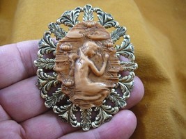 (CM174-3) Mermaid lady of lake water Lily pads brown cameo Pin Pendant brooch - £25.72 GBP