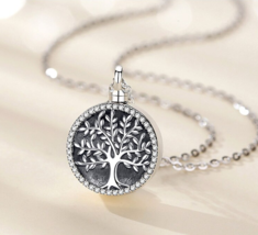 Vintage 925 Sterling Silver Tree of Life Cremation Urn Crystal Pendant Necklace - £98.98 GBP