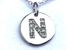 Diamond N Initial Pendant 10 Natural Diamonds All  Sterling On 18” Fine Link C - $79.21