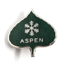 Aspen Ski Resort Colorado Leaf Snowflake Green Silver Enamel Pin Skiing ... - $26.00