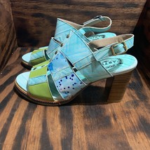 L&#39;artiste Spring Step Brisk Fab Heels Blue Green Leather Size 9.5-10 Sho... - $38.41