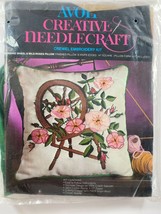Vintage Avon Spinning Wheel & Wild Roses Crewel Pillow Kit 14" Square - $19.79