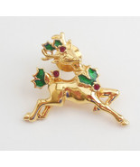Vintage Signed Avon Blouse Pin Reindeer Christmas Jewelry Crystals Enamel - £10.12 GBP