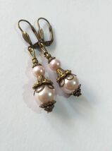Victorian Rose Pearl Earrings: Bronze Filigree Boho Bridal Jewelry - $47.88 CAD