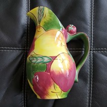 Clay Art Apple Medley Hand Painted 64oz. Carafe Milk Water Pitcher 10 1/2&quot; tall - £30.53 GBP
