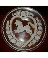 Folk Artist PETER HUNT Folk Art 1950s ART GLASS BOWL Horse - Tulips - He... - $39.59