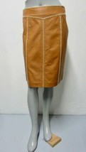 Vtg NWT Deadstock GAP Saddle Tan LEATHER  A-Line Skirt w Stitching Detail 4 30&quot; - £92.71 GBP