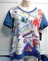 New Peter Som Knit Shirt Top Womens Sz M Blue St Barts Destininations Travel - £17.55 GBP
