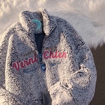 O stand collar design lamb plush sweater women hip hop zipper hoodie women winter loose thumb200