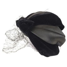 Vintage Early to Mid-Century Black Velvet &amp; Satin Fascinator Hat w/ Bow Mourning - £26.84 GBP