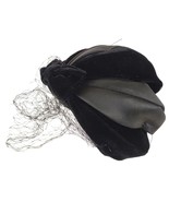 Vintage Early to Mid-Century Black Velvet &amp; Satin Fascinator Hat w/ Bow ... - $46.00 CAD