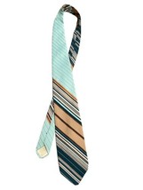 Vintage Tie Arc De Triomphe Men&#39;s Store White Green Gold Stripe - £8.23 GBP