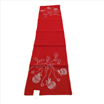 Christmas Ornaments Red &amp; Silver Embroidered Table Runner 16x70 inches - £13.93 GBP