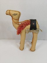 Vintage Stuffed Hand Sewn Leather Camel Beige 9&quot; High with Embellishments - £18.52 GBP
