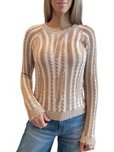 Minnie Rose cotton plaited cable sweater in White/Camel - size XS - £96.33 GBP