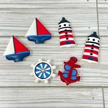 Nautical Theme Button Covers Red White Blue Light House Boat Anchor Crafter Lot - £11.66 GBP