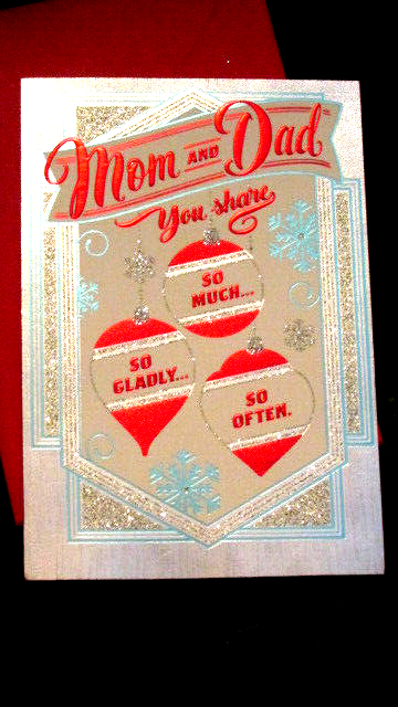 "Mom and Dad you share so... " Hallmark CHRISTMAS CARD w/red envelope (Ebay4 bx) - £4.75 GBP
