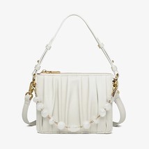 MABULA Pleated Beading Chain Women  Bags Casual Ruched Crossbody Bag Soft Leathe - £159.47 GBP
