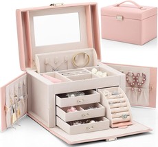Vlando Jewelry Box Organizer For Girls Women, Large Baroque Jewelry, Pink - £44.75 GBP