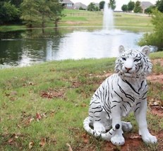 Ebros Large 20&quot;H Realistic White Siberian Tiger Sitting On Guard Resin Statue - £94.12 GBP