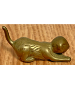 Vintage Miniature Solid Brass Pouncing Cat Figurine, Tail up [e-09] - $14.10 CAD