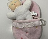 Eden vintage small white plush baby doll  terrycloth pink sleeping bag h... - $19.79