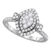 14k White Gold Womens Round Diamond Oval Double Halo Cluster Ring 1/2 Cttw - £870.12 GBP