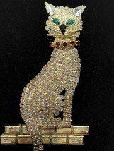 Euc Vintage 60&#39;S Large Cat Pin Brooch Sparkly Rhinestones *Long Dangly Tail* - £80.37 GBP