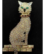 EUC VINTAGE 60&#39;S LARGE CAT PIN BROOCH Sparkly Rhinestones *Long Dangly T... - £77.39 GBP