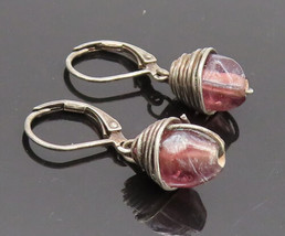 925 Sterling Silver - Vintage Dangling Coiled Cap Brown Beaded Earrings-... - £24.13 GBP