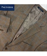 Paul Fredrick 46R Wool Linen Silk Blazer Brown Blue Windowpane Sport Coa... - $77.30