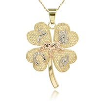 10K Solid Gold Tri-Tone Four Leaf Clover Good Luck Charm Pendant Necklace - £221.38 GBP+