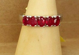 NEW 4x3mm Genuine African Ruby 5-Stone Band Ring, High Polish Platinum S... - £95.92 GBP
