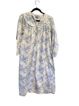 LANZ OF SALZBURG Womens Nightgown Long Flannel Gown Blue Floral Buttons ... - $27.83