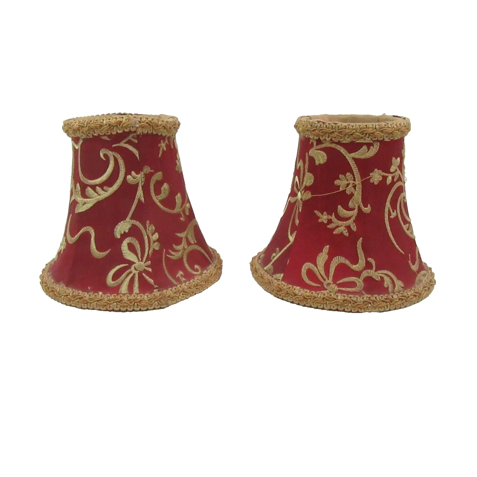 Embroidered Floral Gold Red 2-PC Clip-on Bell Lamp Shades - $32.00