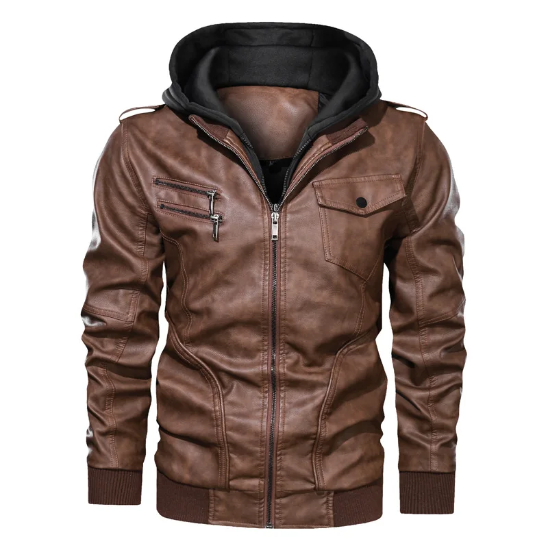N vintage biker motorcycle jacket windbreaker hooded jackets male outwear warm biker pu thumb200