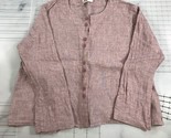 FLAX Shirt Womens Small Knit Red Pink Linen Button Front Relaxed Fit Lon... - £36.81 GBP