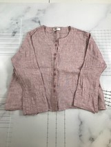 FLAX Shirt Womens Small Knit Red Pink Linen Button Front Relaxed Fit Lon... - £36.55 GBP