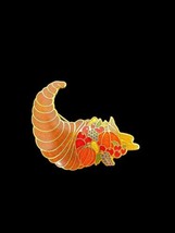 Vintage Thanksgiving Cornucopia Brooch Lapel Pin Harvest Enamel Fall Autumn - £20.86 GBP