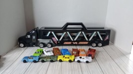 Vintage 1997 Hot Wheels Cargo Carrier Semi &amp; Trailer 2 Levels  19x6&quot; With Cars - £25.25 GBP