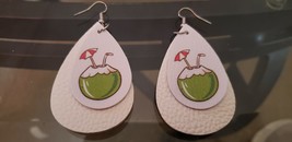 Faux Leather Dangle Earrings (New) Coconut Drink - £4.45 GBP