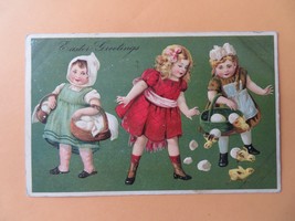 Easter Postcard Antique 1900&#39;s Children with Baskets of Eggs and Baby Ch... - £7.98 GBP
