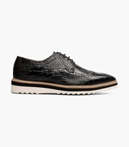 25725-001 Stacy Adams Alario Wingtip Oxford Croco Leather Shoes Black image 2